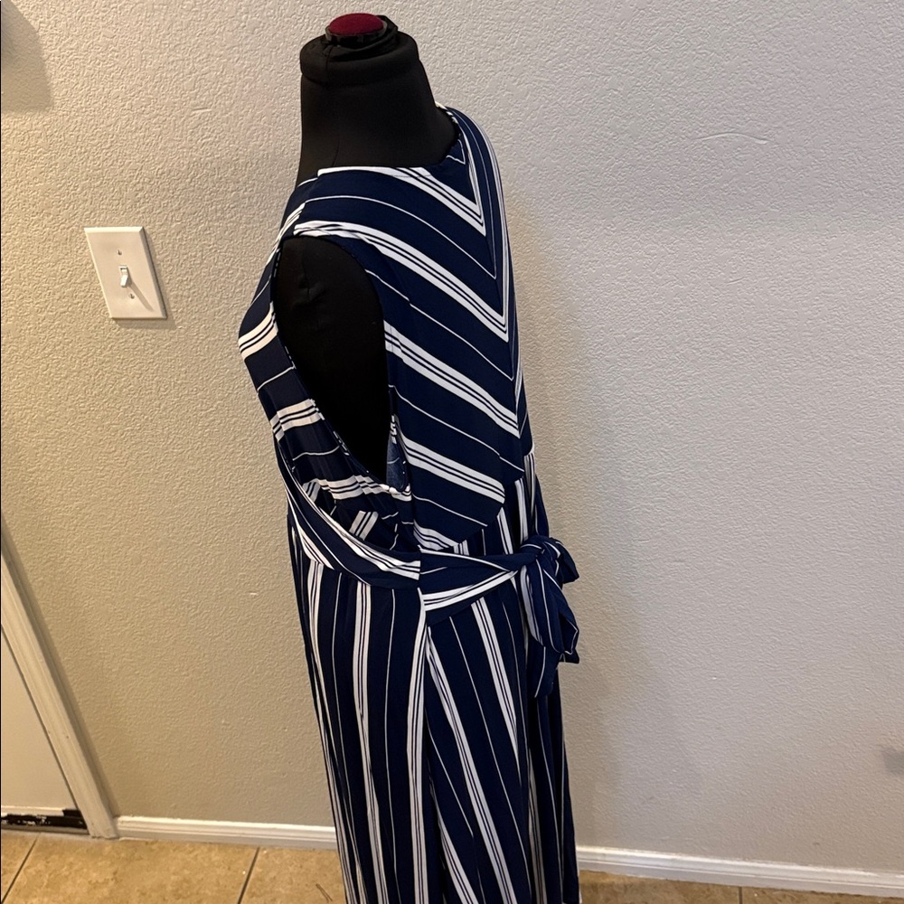 Catherines Navy & White Striped Sleeveless Maxi Dress - Picture 5 of 6